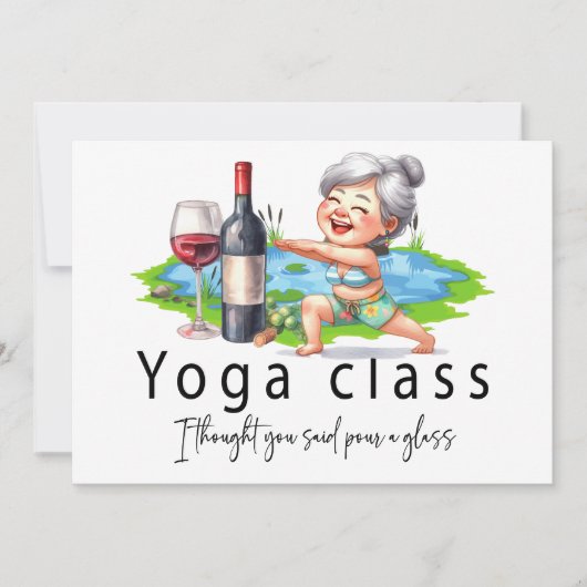 Oma Funny Gezegde over yoga en wijn Bedankkaart (Voorkant)