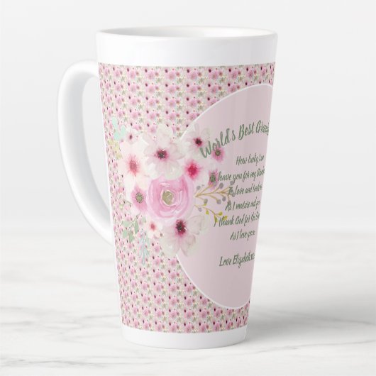 Oma Gedicht Roze Bloemen Naam Cadeaus Latte Mok (Linkerhoek)