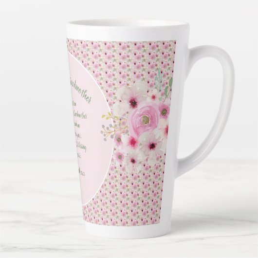 Oma Gedicht Roze Bloemen Naam Cadeaus Latte Mok (Rechts)