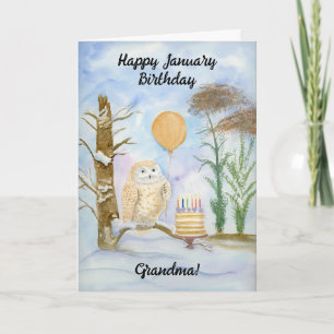 Oma Gefeliciteerd Januari Verjaardag Uil Cake Kaart