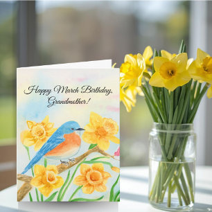 Oma Gelukkige Maart Verjaardag Blauwe Vogel  Kaart