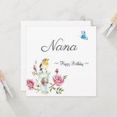 oma - gelukkige verjaardagsvogel vlinder roos kaart (Voorkant / Achterkant in situ)