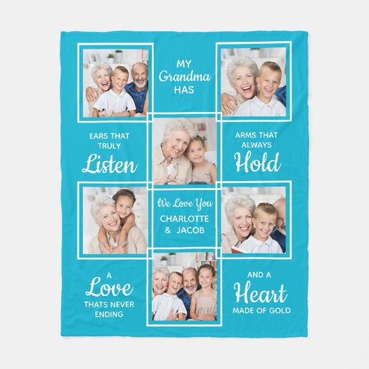 Oma gepersonaliseerd trendy 6 foto grootmoeder fleece deken (Voorkant)
