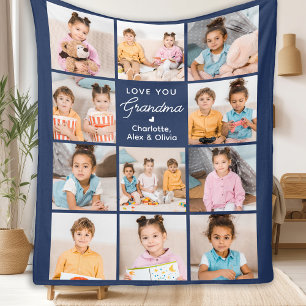 Oma Gepersonaliseerde Marine Blauw 11 Fotocollage Fleece Deken