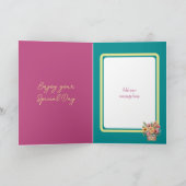 Oma gerbera geel turquoise verjaardag kaart (Binnen)