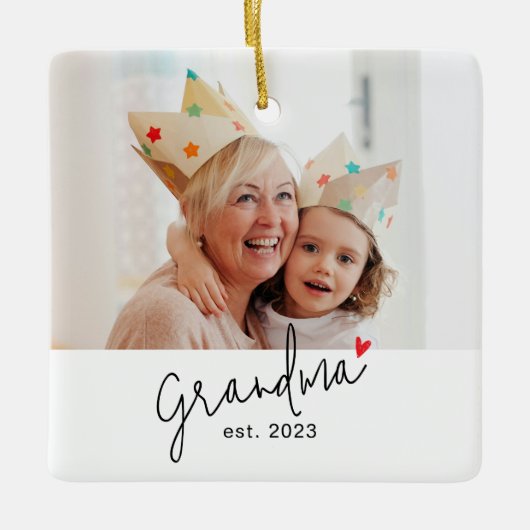 Oma Gevestigd Script Foto Keramisch Ornament (Voorkant)