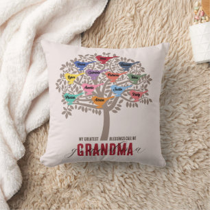 Oma Gift Grandchildren Names Tree 12 vogels Thans Kussen