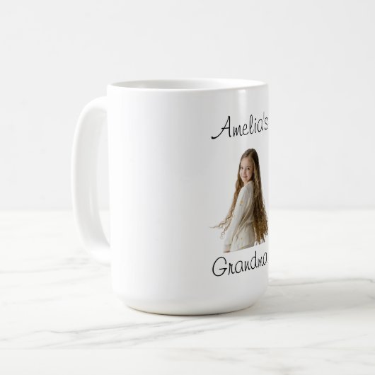 Oma Gift – Naam en foto van kleinkind - Koffiemok (Voorkant links)