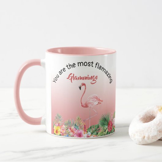 Oma Glamingo Flamingo Pink Tropische Naam Foto Mok (Met donut)