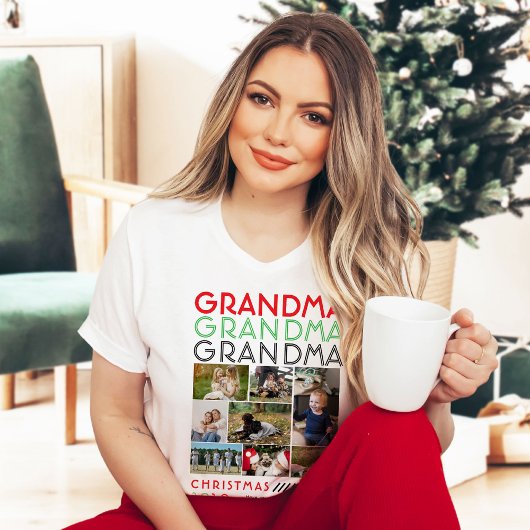 Oma Grandkid Familie Afbeelding Collage Kerst T-shirt