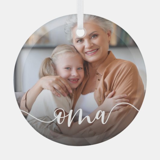 Oma Grandma Script Overlay Glas Ornament (Voorkant)