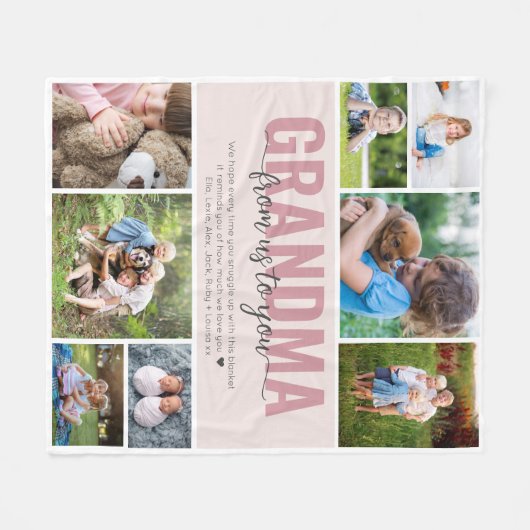 Oma Grootkinderen knuffel roze foto collage Fleece Deken (Voorkant (Horizontaal))