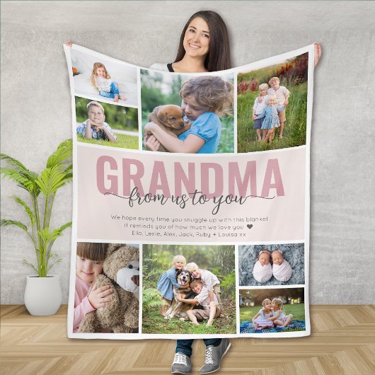 Oma Grootkinderen knuffel roze foto collage Fleece Deken