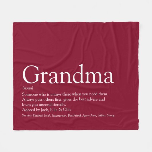 Oma Grootmoeder Definitie Bourgondië Modern Plezie Fleece Deken (Voorkant (Horizontaal))