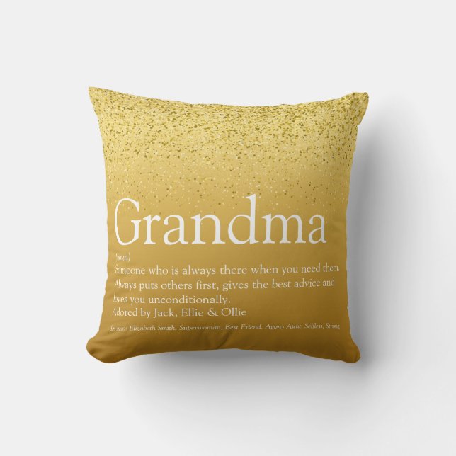 Oma, Grootmoeder Definitie Gouden Glitter Kussen (Voorkant)