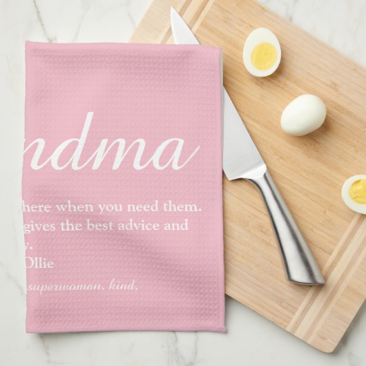 Oma, Grootmoeder Definitie Script Roze Theedoek (Quarter Fold)