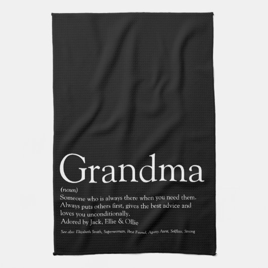 Oma Grootmoeder Zwart en Wit Citaat Theedoek (Verticaal)
