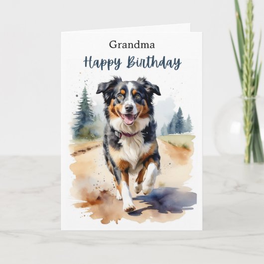 Oma Happy Birthday Australische herdershond Kaart (Voorkant)