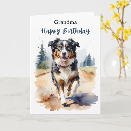 Oma Happy Birthday Australische herdershond Kaart (Gele Bloem)