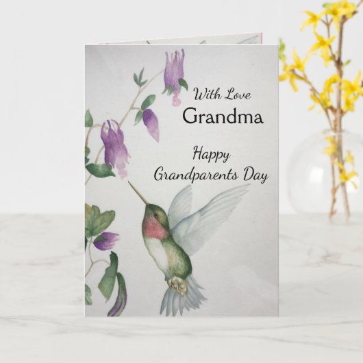 Oma Happy Grootouders Dag Hummingbird Kaart (Gele Bloem)