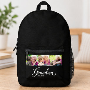 Oma heeft elegante zwarte script 3 foto bedrukte rugzak