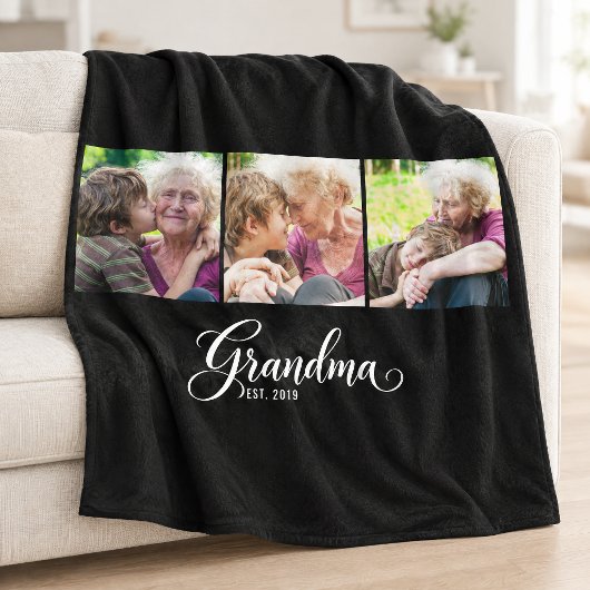 Oma heeft elegante zwarte script 3 foto fleece deken