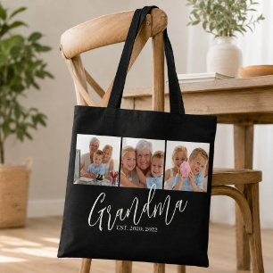 Oma heeft modern schrift zwart 3 foto ingesteld tote bag