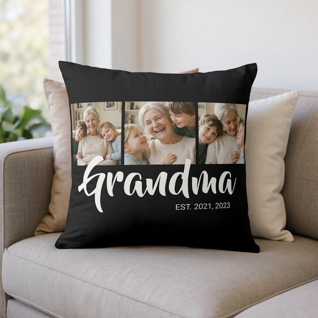 Oma heeft modern schrift zwart 3 foto kussen (Grandma Established Modern Script Black 3 Photo Throw Pillow)