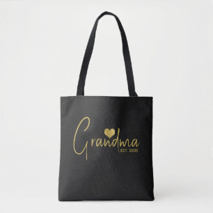 Oma heeft nieuwe oma cadeau goud zwart opgericht tote bag