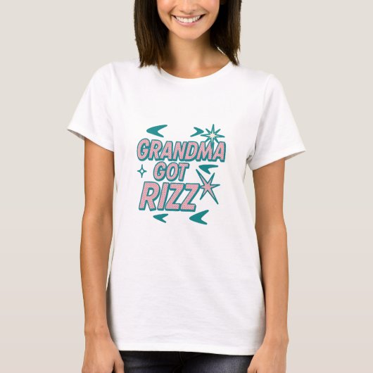 Oma heeft swag — Atomair turkoois-roze pop T-shirt (Voorkant)