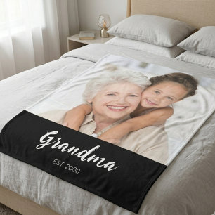 Oma heeft Zwarte Moderne Script Foto opgericht  Fleece Deken