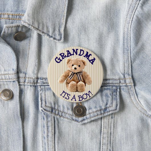 Oma, het is een Boy Teddy Bear Baby shower Button (In situ)