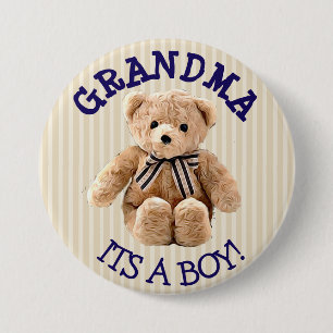 Oma, het is een Boy Teddy Bear Baby shower Button