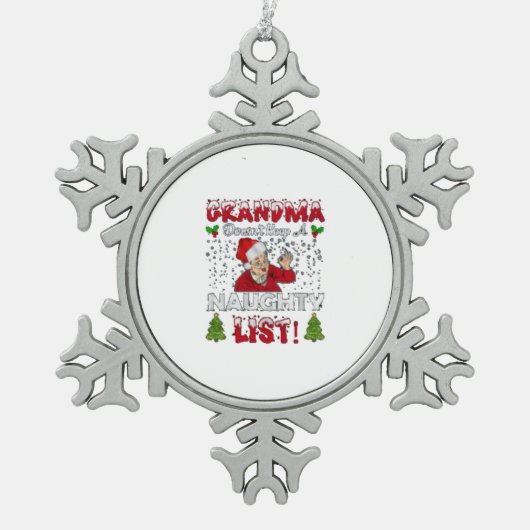 Oma houdt geen lijst van aughty tin sneeuwvlok ornament (Voorkant)