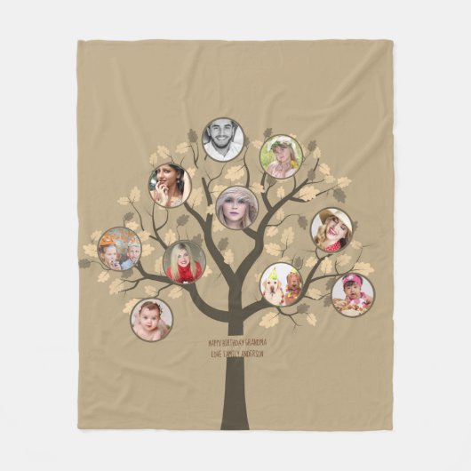 Oma houdt van haar familieboom Foto Collage Soft Fleece Deken (Voorkant)