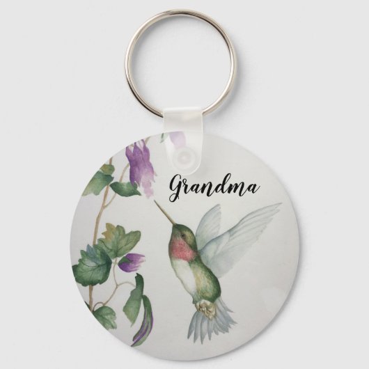 Oma Hummingbird Elegant Waterverf Painting Sleutelhanger (Voorkant)