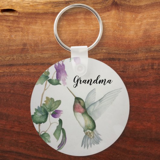 Oma Hummingbird Elegant Waterverf Painting Sleutelhanger (Voorkant)
