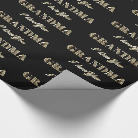 Oma I hou van Black Gold Sparkles Typography Cadeaupapier (Hoek)