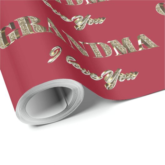 Oma I hou van Red Gold Sparkles Typografie Cadeaupapier (Rol Hoek)
