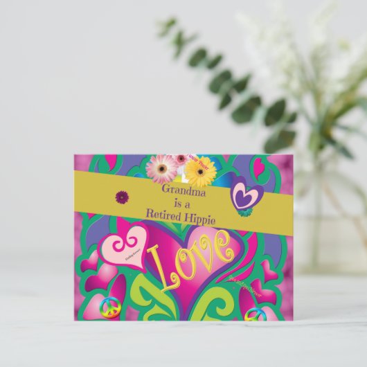 Oma is een Ge Hippie, schattig en kleurrijk Briefkaart (Staand voorkant)