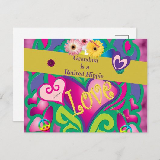 Oma is een Ge Hippie, schattig en kleurrijk Briefkaart (Voorkant / Achterkant)