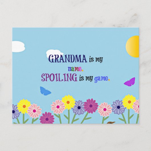 Oma is mijn naam. Bederf is mijn spel. Briefkaart (Voorkant)