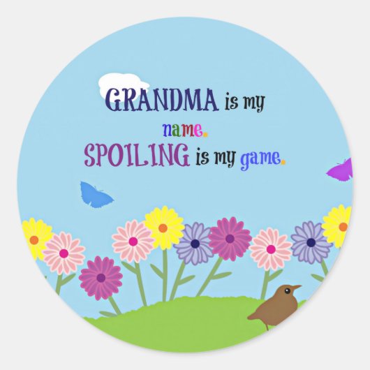 Oma is mijn naam. Spoil is mijn spel. Ronde Sticker (Voorkant)
