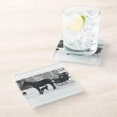 Oma Johnson Sleigh - White Band Square Glazen Onderzetter (Schuin)