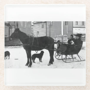 Oma Johnson Sleigh - White Band Square Glazen Onderzetter