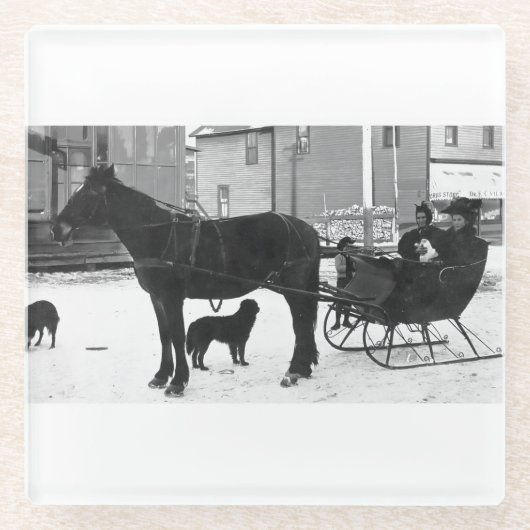 Oma Johnson Sleigh - White Band Square Glazen Onderzetter (Voorkant)