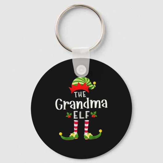 Oma Kerst Elf Matching Pyjama Kerstfeest Sleutelhanger (Voorkant)