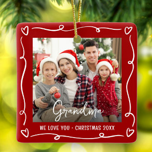 Oma Kerst Foto Rood Leuk Doodles Keramisch Ornament