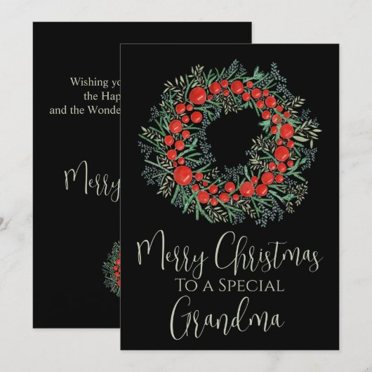 Oma Kerstmis bessen krans Feestdagenkaart (Voorkant / Achterkant)