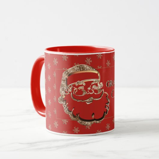 Oma Kerstmis Mok Cute Santa Red Gold Elegant (Voorkant links)